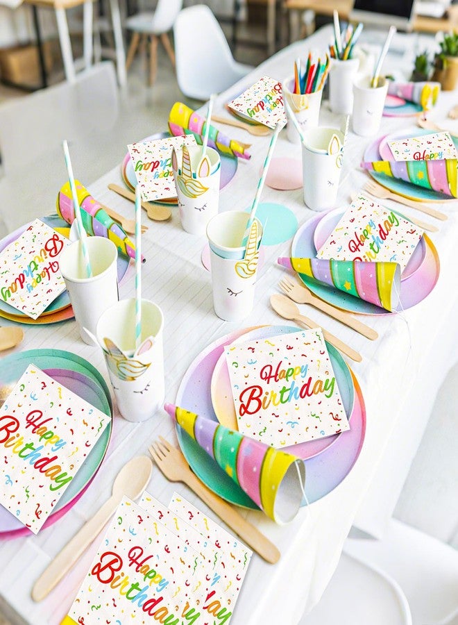 JULMELON 100 Pcs Happy Birthday Napkins, 13 x 13 Inch Rainbow Birthday Cocktail Napkins with Colorful Dots Disposable Napkins for Kids Birthday, Baby Shower - Image 5